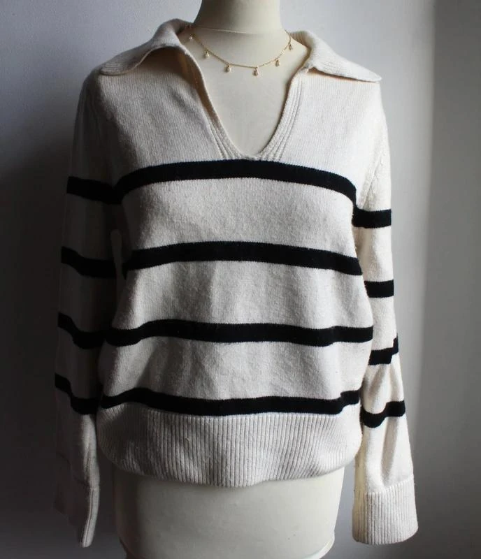 Thick Mango sweater in black and ecru stripes – photo 2